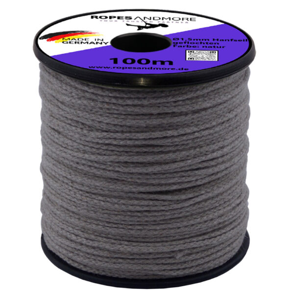 Hanfseil Ø1,5mm 8-fach geflochten hochwertiges Naturprodukt 100m