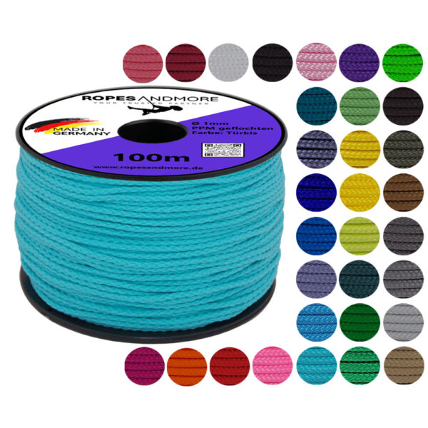 Corde en polypropylène PPM Câble Ø1mm 8-fois tressé 100m 34 Couleurs