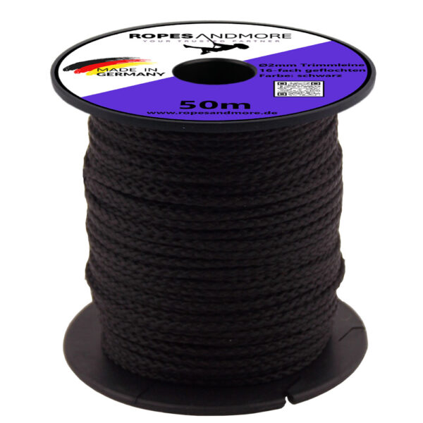 Universalschnur Ø2mm Tampen Seil 8-fach geflochten 50m Schnur Schwarz