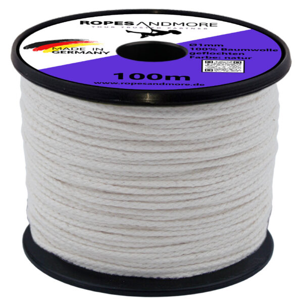 Baumwollseil Ø1mm 8-fach geflochten 100% Baumwolle 100m
