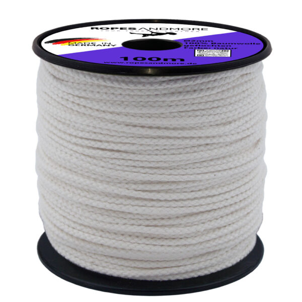 Corde en coton Ø2mm 8-fois tressée 100% coton 100m