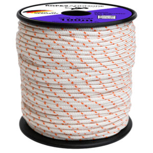 Corde en polyester PES Ø5mm 16-fois tressée 490 daN Made in Germany Blanc-Orange
