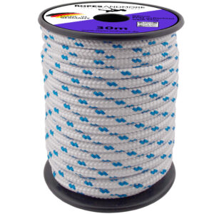 Corde en polypropylène PPM corde Ø8mm 16-fois tressée Couleur Blanc/Bleu