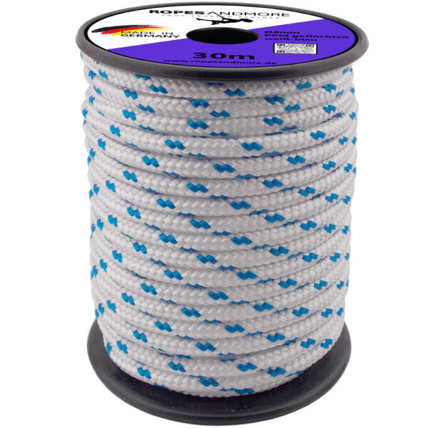 Corde en polypropylène PPM corde Ø8mm 16-fois tressée Couleur Blanc/Bleu